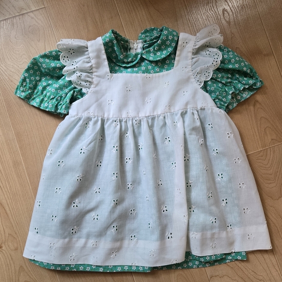 Vintage Ceil Ainsworth green 3-piece floral prairie apron dress set - Picture 5 of 11